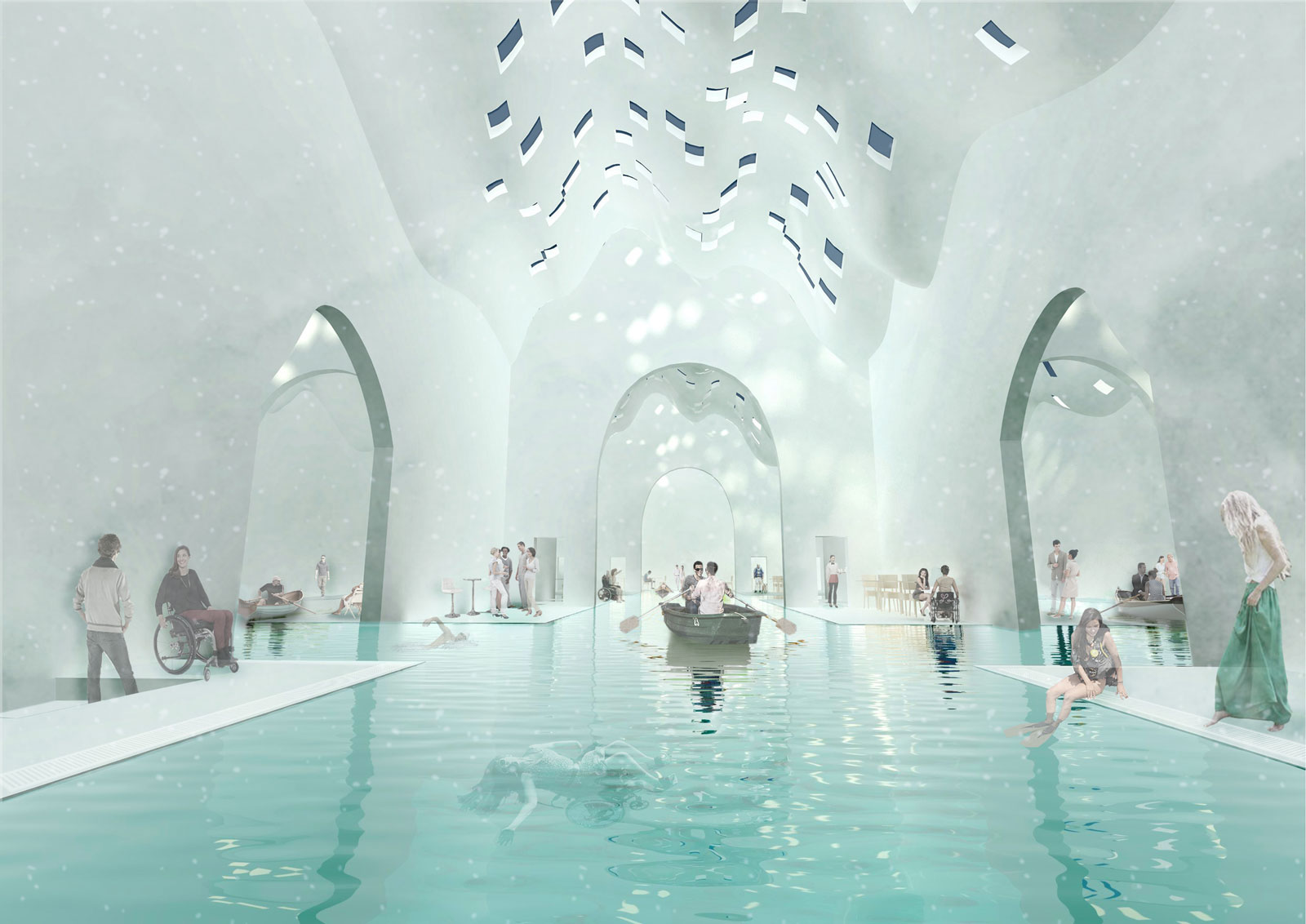 Visualisation of the Venecian river crossing in the Aquatic Foyer