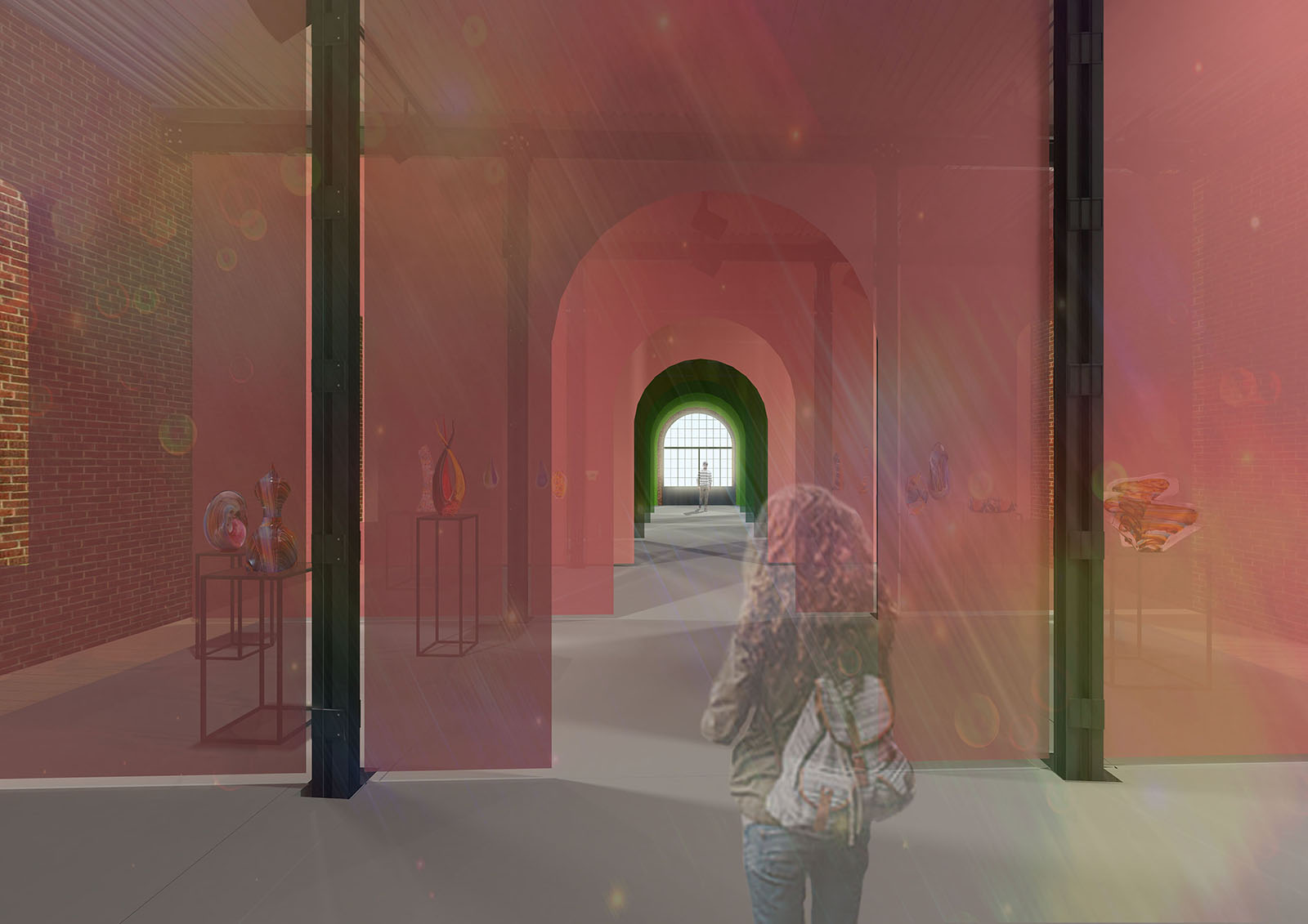 Visualisation of student looking through the different layers of the UAE pavillion