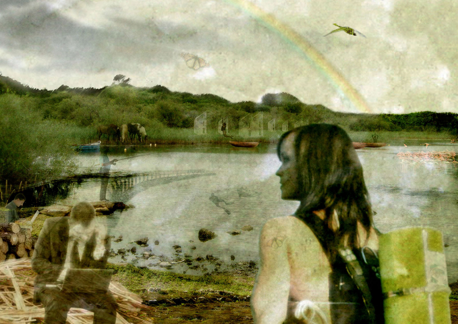 Visualisation featuring people around Ridhuna Island Lake Side